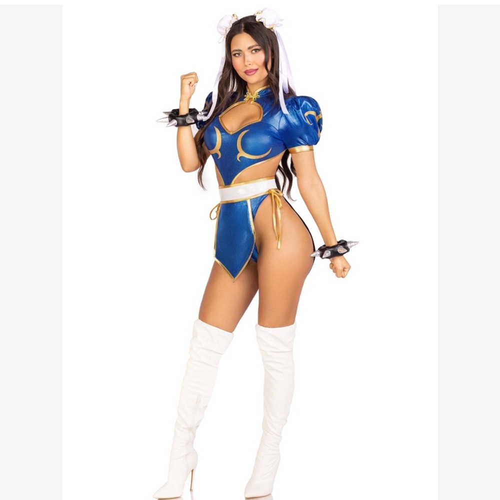 Street Fighter Battle Chun Li Wallowing Costume in Blue Gold White XS